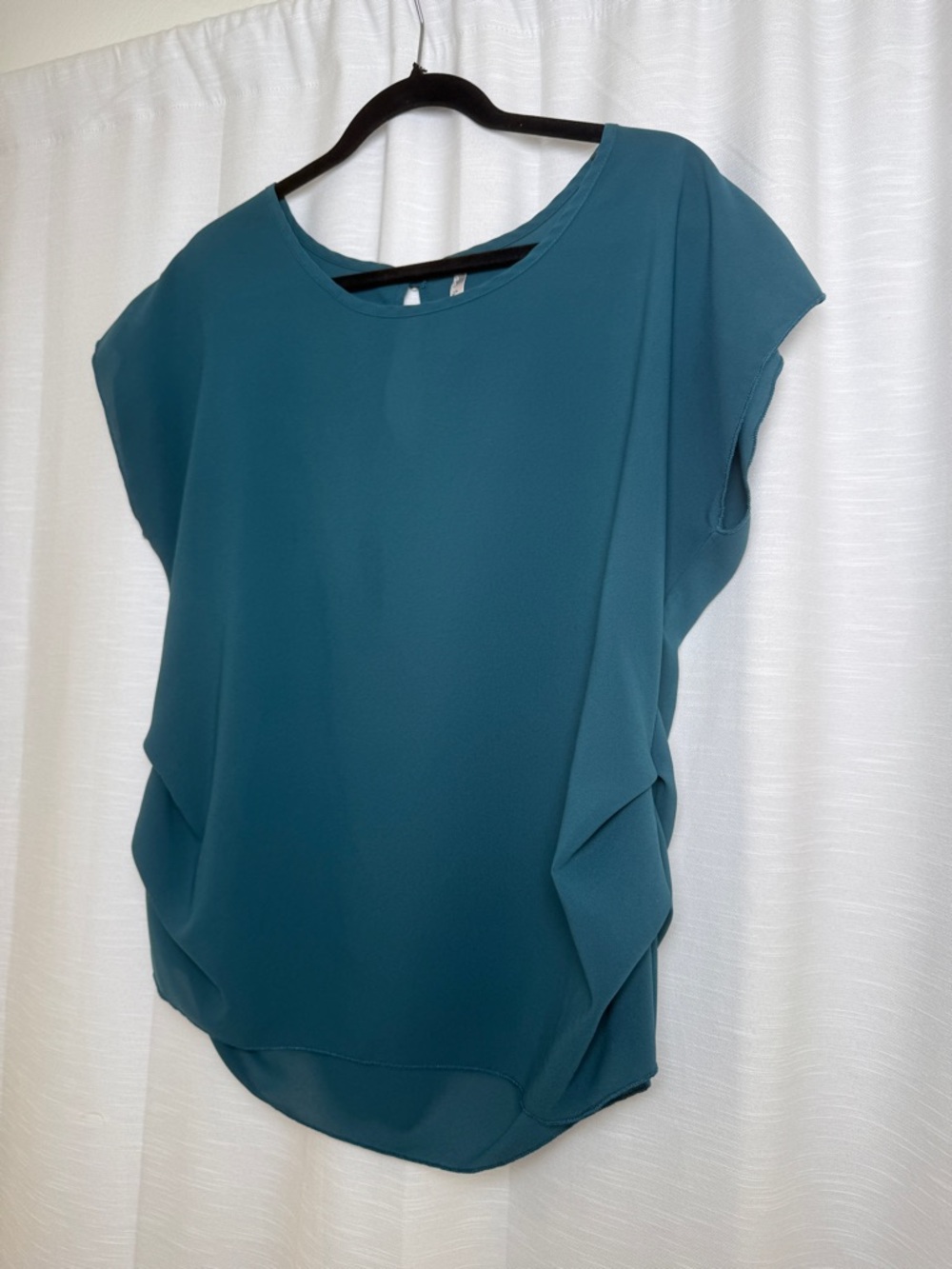 Teal Chiffon Blouse Women’s short Sleeve Flowy Top Work Office | Size L - Picture 5 of 11